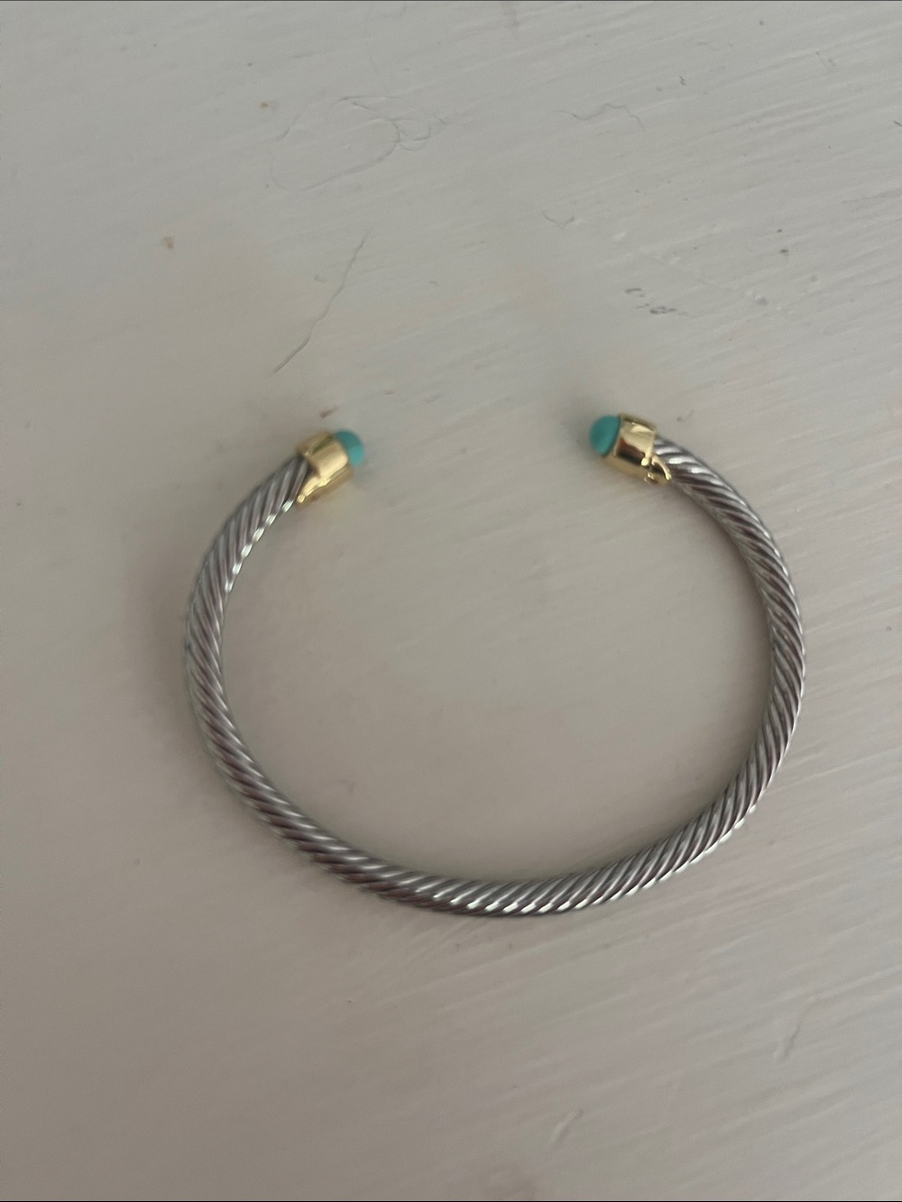 Gold-Accent Silver Twisted Cuff Bracelet with Turquoise Tips